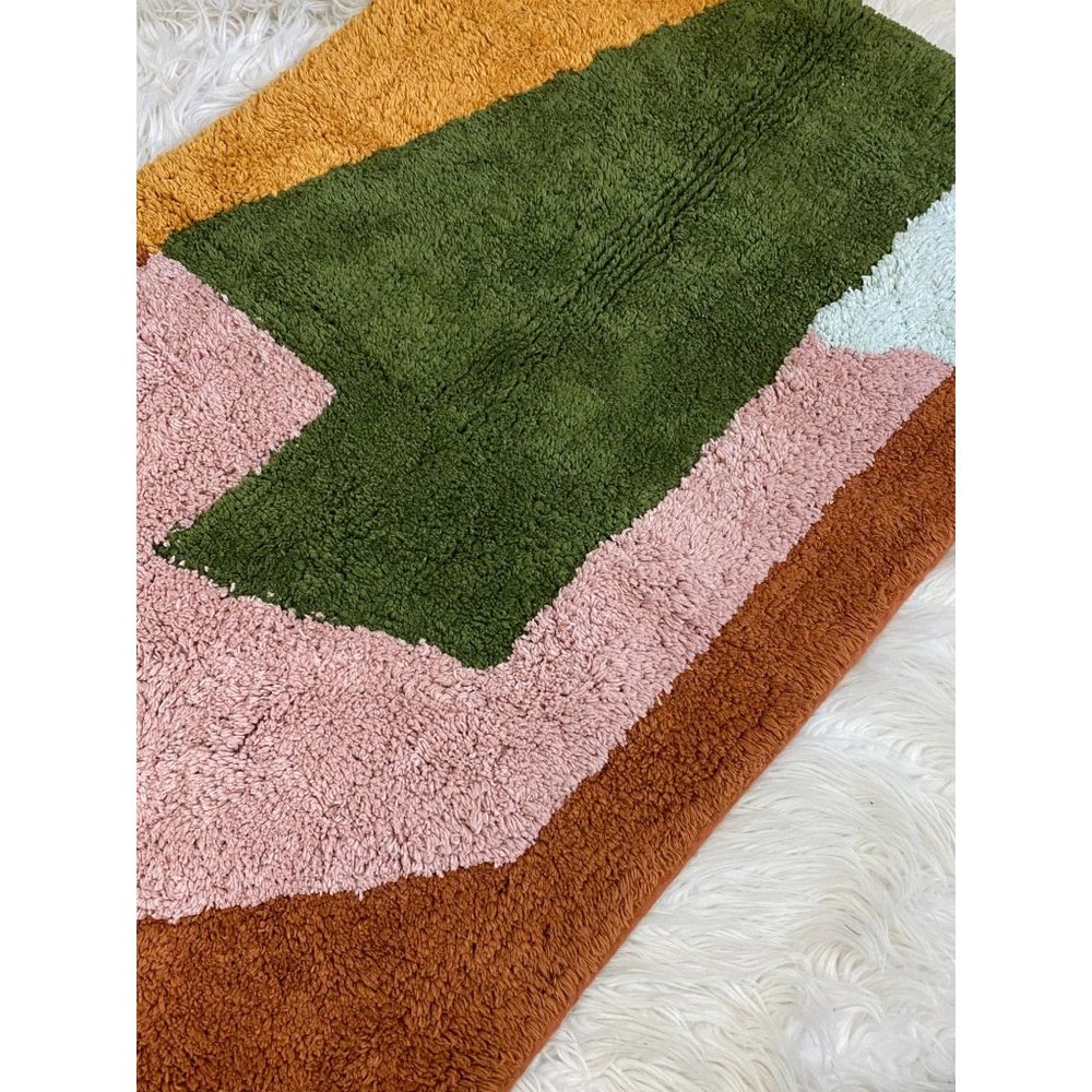 West Elm Multi-Color Geometric Bath Mat — Pink, Green, Rust, Mustard, White - Picture 2 of 3